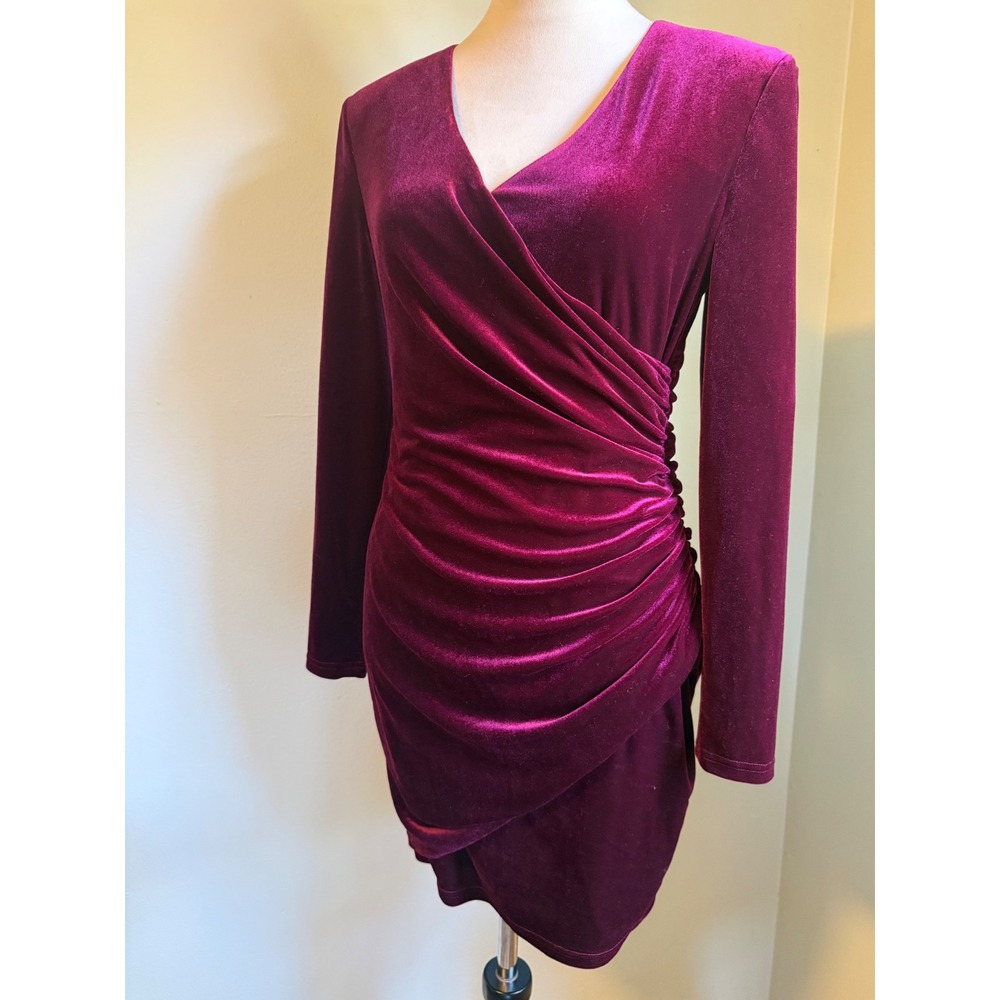 Whimsigoth y2k boho retro 90's Alex Marie Purple Velvet Faux Wrap mini  Dress 4P